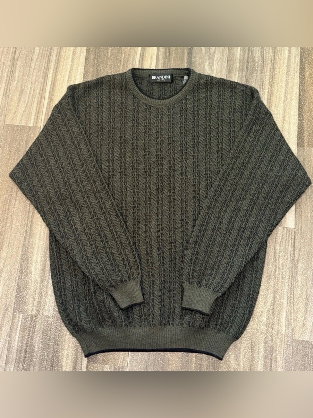 Brandini Italian Wool Pullover Sweater Extra Fine Merino Size Large Olive Green